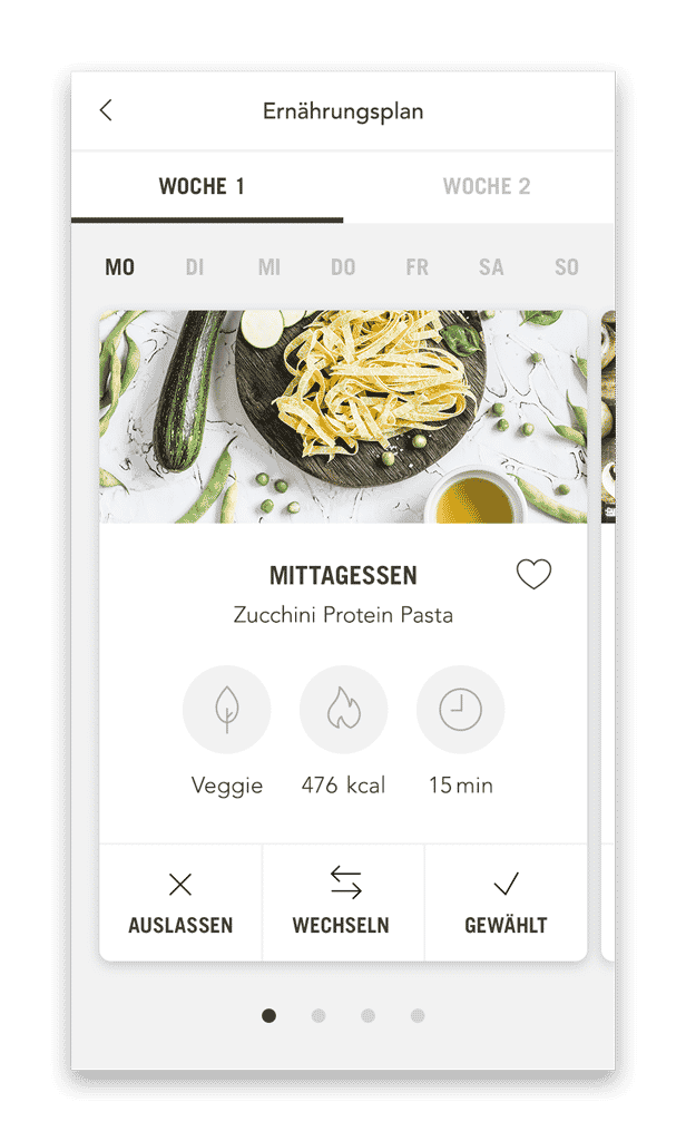 Eat4Passion Ernährungsplan Plan mit Mahlzeiten (Smartphone Ansicht Beispiel Tag)