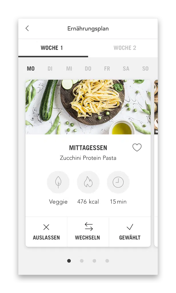 Eat4Passion Ernährungsplan Plan mit Mahlzeiten (Smartphone Ansicht Beispiel Tag)